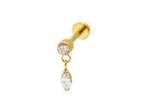Labret Titane PVD Gold Interne Stérile motif Pendentif Oval à Strass Blanc | Itc