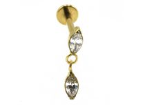 Labret Titane PVD Gold Interne Stérile motif Pendentif Oval à Strass Blanc | Itc