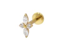Labret Titane PVD Gold Interne Stérile motif Petales strass BL | Itc