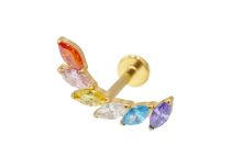 Labret Titane PVD Gold Interne Stérile motif marquise strass Multicolore| Itc