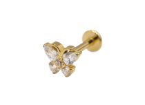 Labret Titane PVD Gold Interne Stérile motif papillon strass BL| Itc