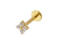 Labret Titane PVD Gold Interne Stérile motif fleur 4 strass BL| Itc