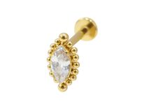 Labret Titane PVD Gold Interne Stérile motif ovale ornemental strass BL| Itc