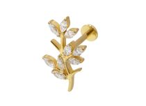 Labret Titane PVD Gold Interne Stérile motif branche strass BL| Itc