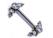 Bijou piercing téton tribal en titane ASTM-F136 avec strass blancs