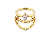 Anneau charnière en titane PVD Gold 1.2x8 mm avec strass marquise et pendentif double chaîne