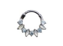 Anneau charnière acier cabochon blanc et strass bleu clair | Itc