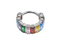Anneau titane charnière motif multi strass arc en ciel | Itc
