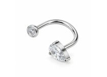 labret titane ASTM F136 courb&eacute; goutte sertie zircon blanc