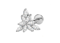 Labret titane ASTM F136 interne fleur pétales étoilés strass blanc