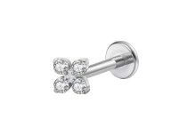 Labret titane ASTM F136 interne fleur 4 strass blanc