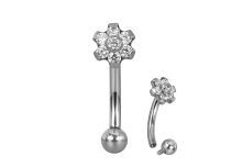 Micro banane titane interne 1.2x8 fleur sertie strass blanc