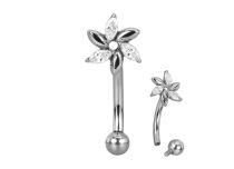 Micro banane titane interne 1.2x8 fleur stylisée cristal blanc