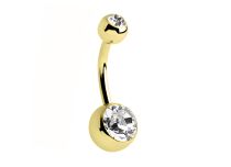 Banane Nombril Or Boules 4 / 8 mm Double Zirconium Blanc | Itc