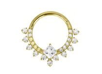 Anneau charnière titane  pvd gold 1.2x10 multistrass carré central blanc