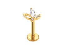 labret titane gold pétales marquise blanche