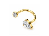 labret titane ASTM F136 PVD Gold courb&eacute; goutte sertie zircon blanc