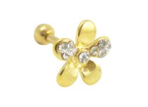 Micro Barbell Acier Doré motif Fleur avec Strass | Itc