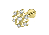 Labret titane PVD gold interne motif multi fleur strass blanc ITC Piercing