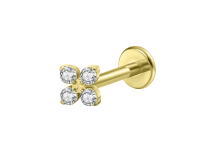 Labret titane ASTM F136 PVD gold motif fleur 4 strass blancs