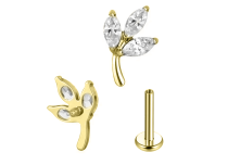 Labret titane ASTM F136 PVD gold threadless feuillé strass blanc