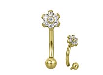 Micro banane titane PVD gold 1.2x8 fleur sertie strass blanc