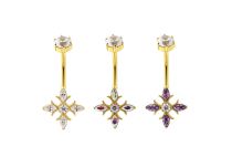Banane  titane ASTM F136  pvd gold 1.6x10 croix baroque strass blanc irisé