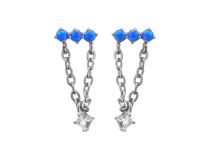 Paire de Boucle d'oreille motif triples billes bleu et pendentif | Itc