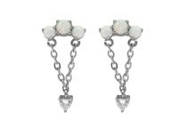 Paire de Boucle d'oreille triples billes opale blanc irisé et pendentif | Itc