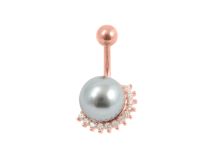 Banane Nombril Acier Doré Rose Perle Synthétique avec Strass | Itc