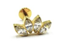 Labret Titane PVD Gold Interne Stérile motif marquise 4 Strass | Itc