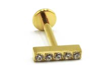 Labret Titane PVD Gold Interne Stérile motif Barre 5 Strass | Itc