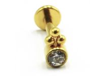 Labret Titane PVD Gold Interne Stérile motif 3 Billes Strass Blanc | Itc