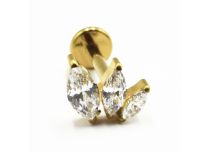 Labret titane doré stérile motif 3 broches strass blancs
