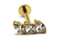  Labret Titane PVD Gold Interne Stérile motif Marquise 3 Strass | iTC
