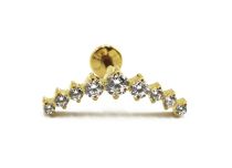 Labret Titane PVD Gold Interne Stérile motif Couronne 9 Strass Blanc | Itc