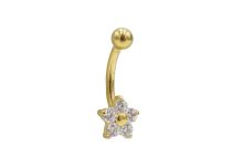 alt="Bijou oreille titane doré motif fleur avec strass blancs"