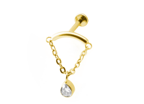 Labret Titane PVD GOLD interne stérile avec barre courbe chaîne strass | iTC