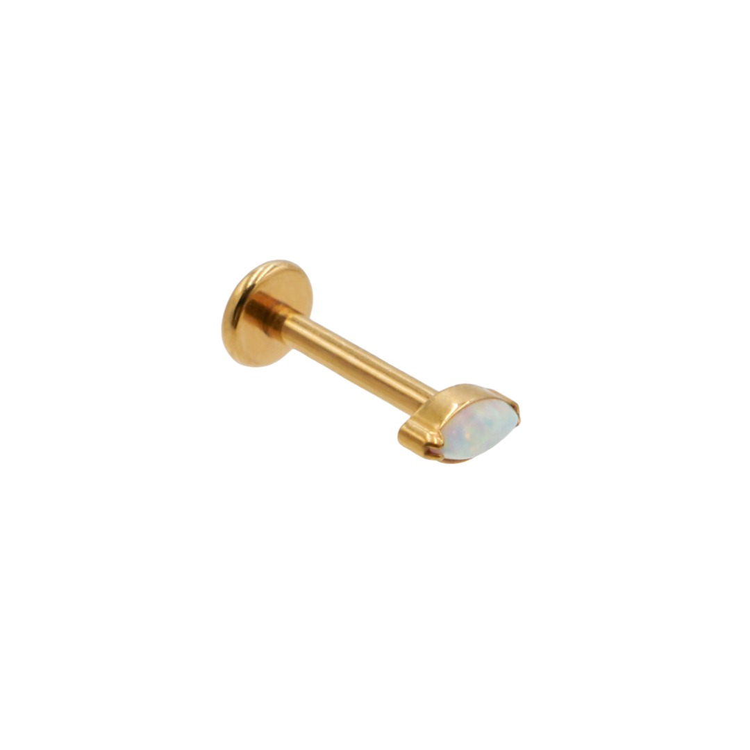 Labret Titane PVD Gold Interne Stérile Oval à Strass Opale Synthétique | iTC