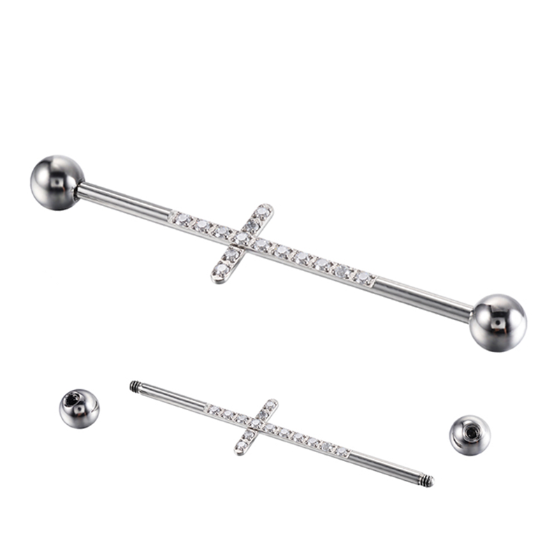 Barbell industriel titane 1.6x38 boule 5mm motif croix strass blanc | iTC