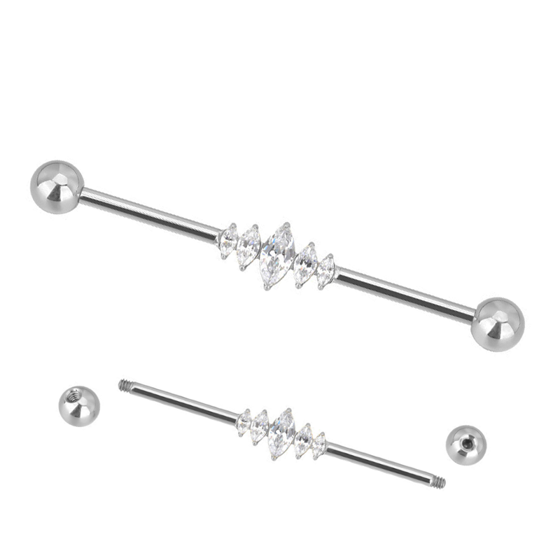 Barbell industriel titane 1.6x38 boule 5mm motif losange strass blanc | iTC