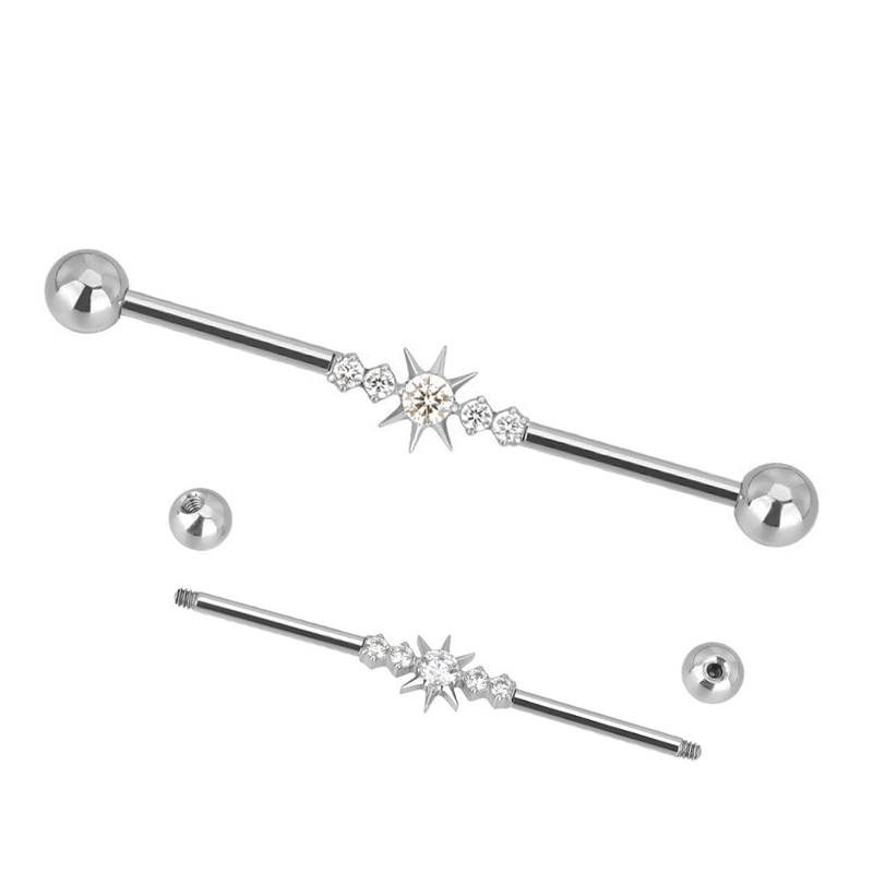 Barbell industriel titane 1.6x38 boule 5mm motif étoile strass blanc | iTC