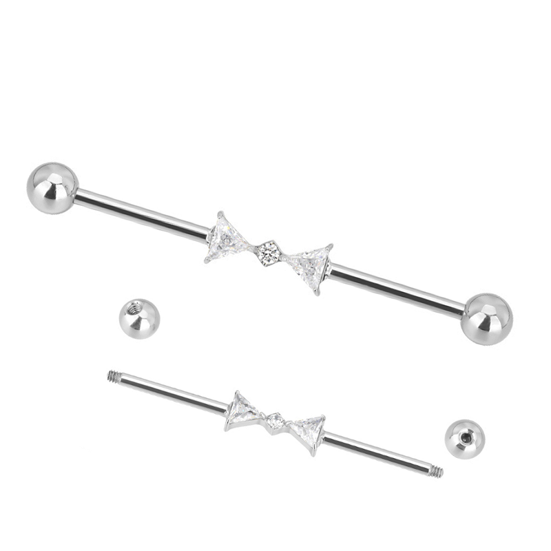 Barbell industriel titane 1.6x38 boule 5mm motif nœud papillon strass | iTC