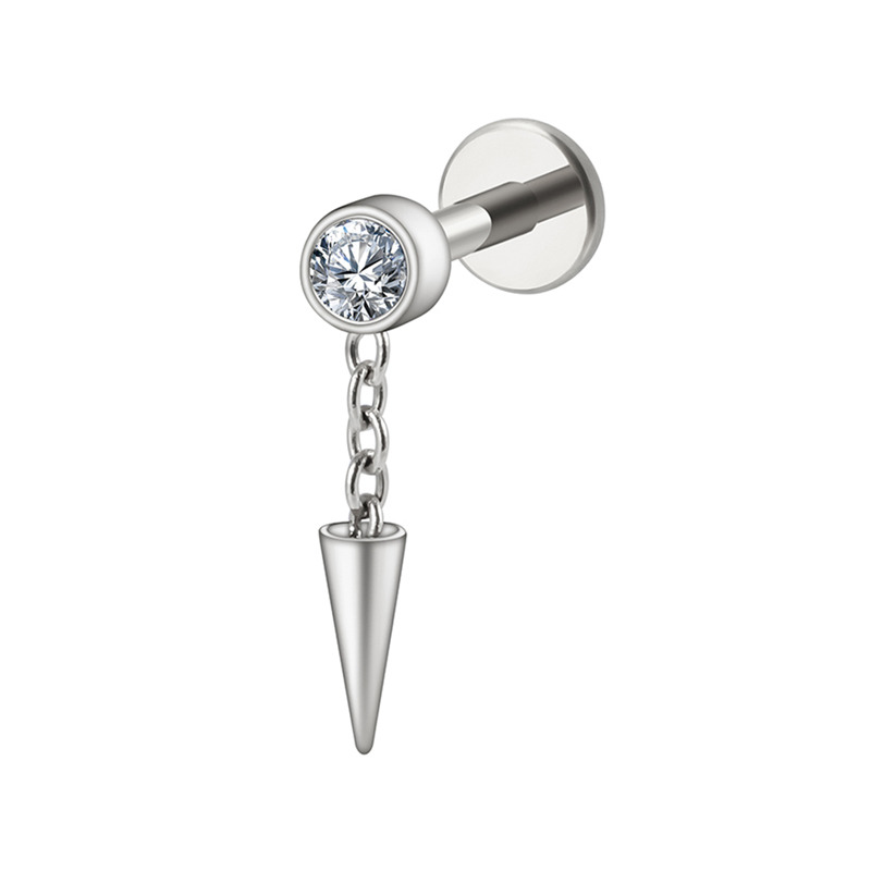Labret titane ASTM F136 interne 1,2mm chaînette pointe cristal blanc | iTC