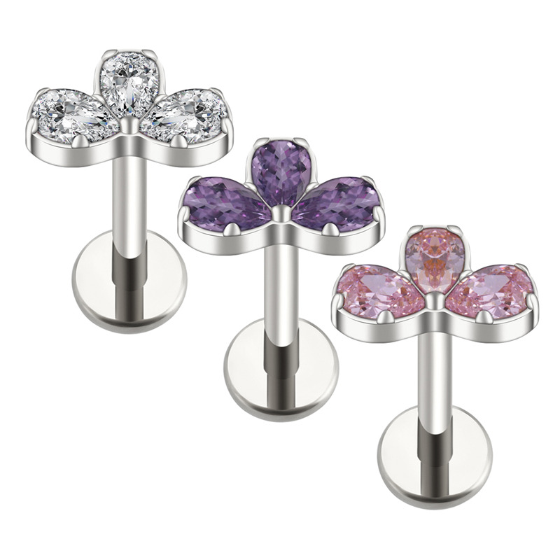 Labret titane ASTM F136 interne 1,2mm nœud zircon 3 cristaux | iTC