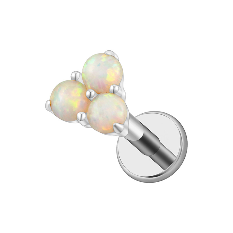 Labret titane ASTM F136 interne 1,2mm trio boule opale blanche | iTC