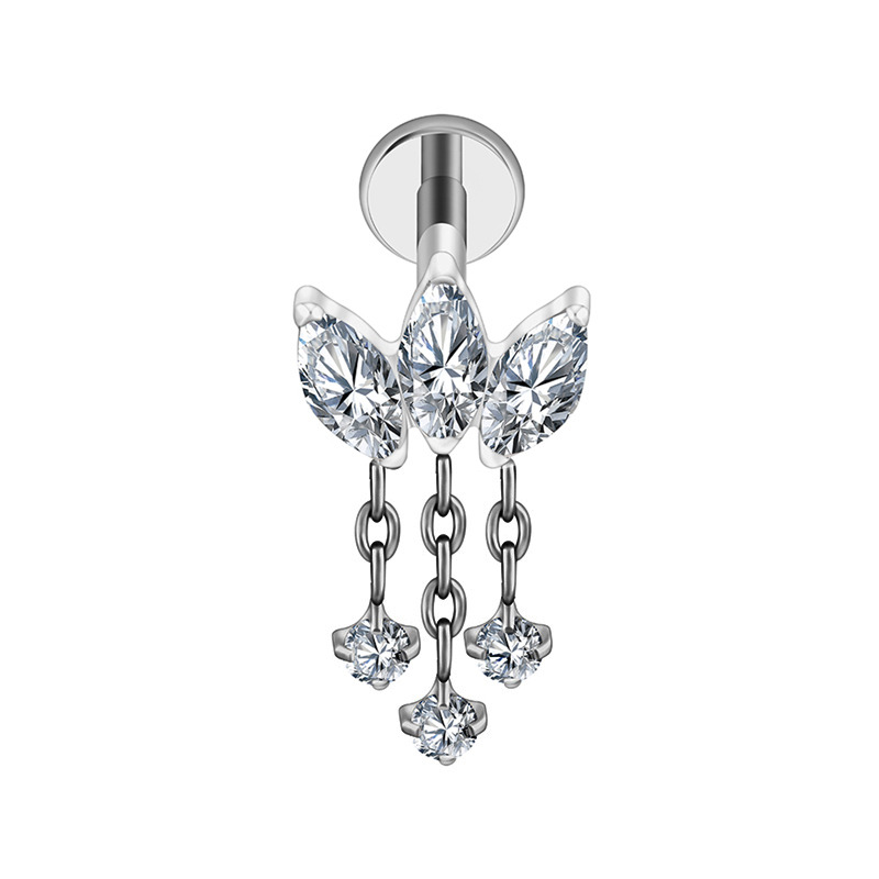 Labret titane ASTM F136 interne 1,2mm feuilles et pampilles cristal blanc | iTC