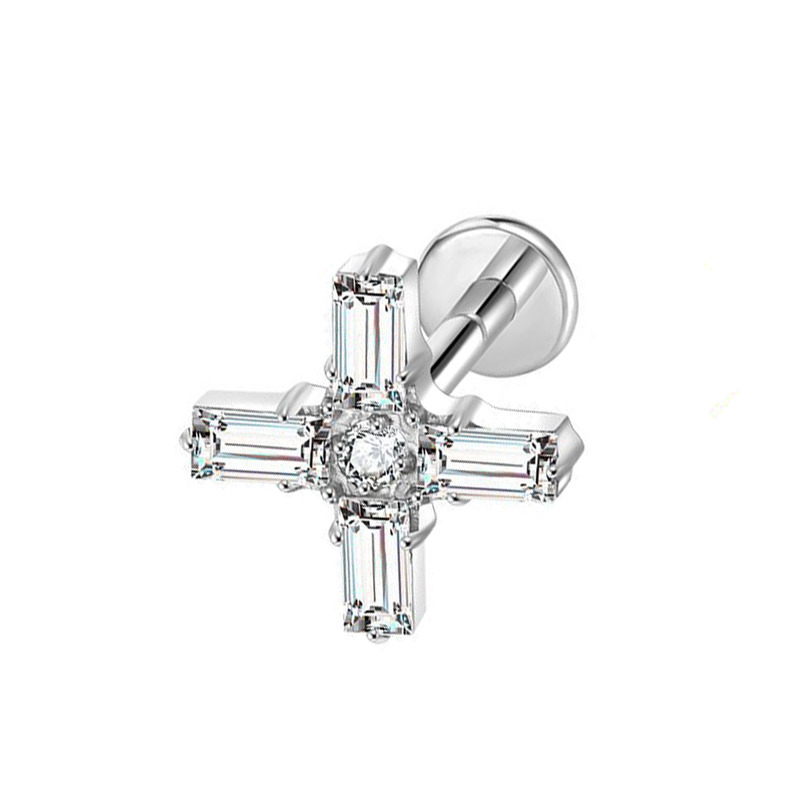 Labret Titane ASTM F136 interne 1,2x8 croix strass blanc | iTC