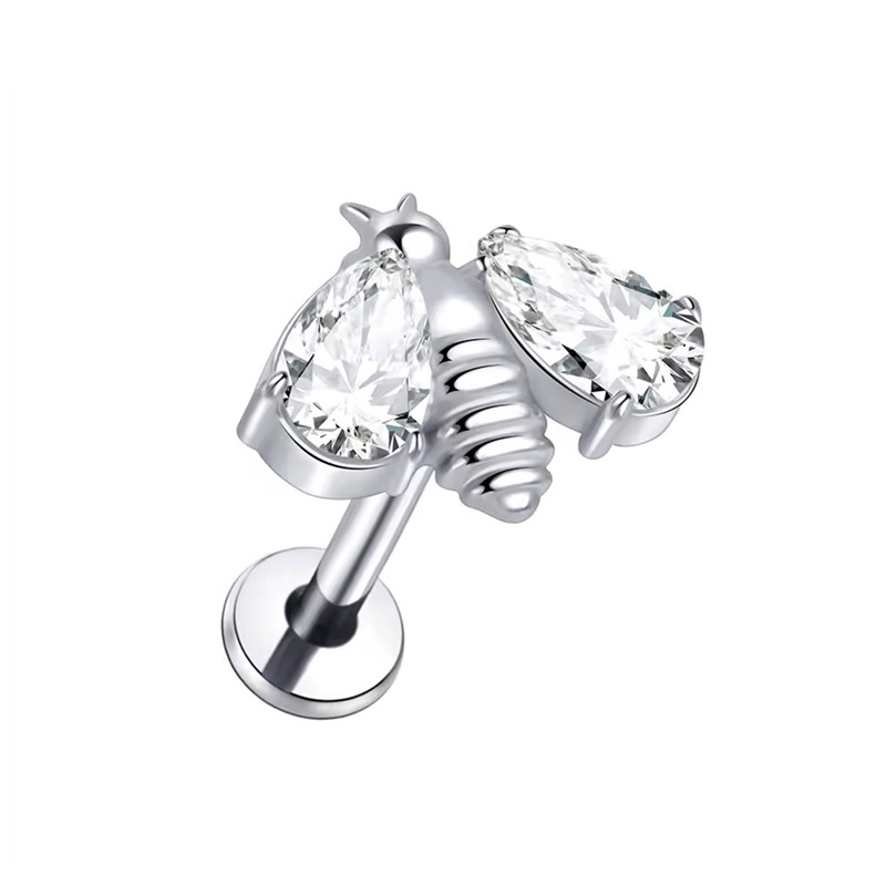 Labret Titane ASTM F136 interne 1,2x8 motif abeille strass blanc | iTC
