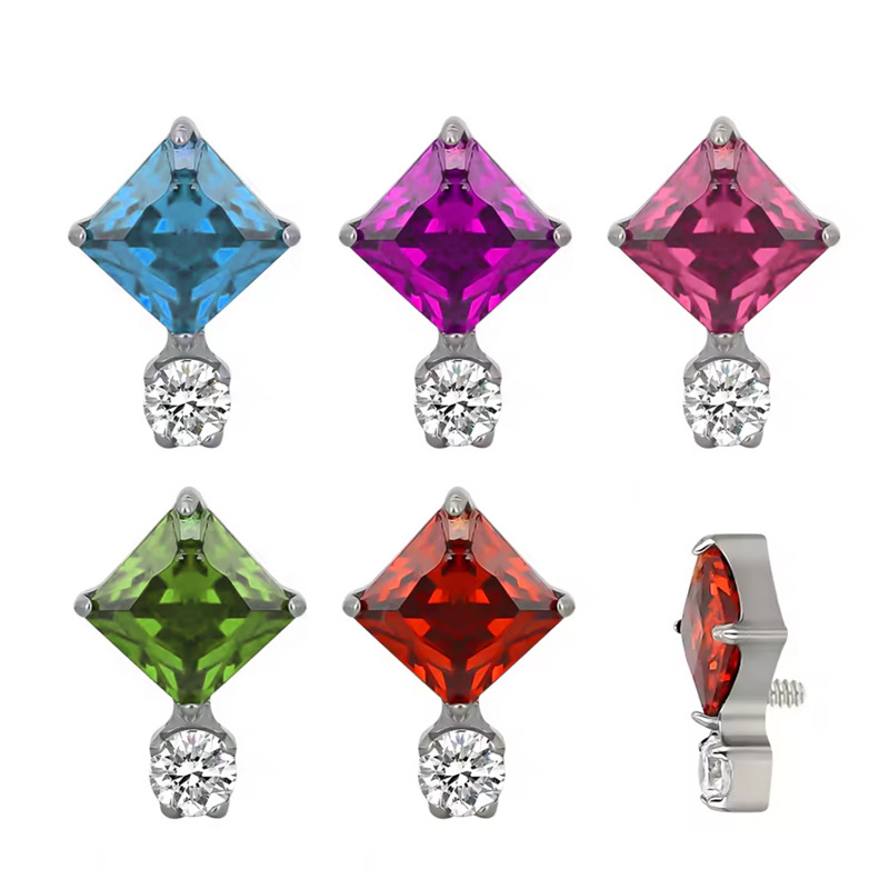 Labret Titane ASTM F136 interne 1,2x8 losange coloré strass rond | iTC